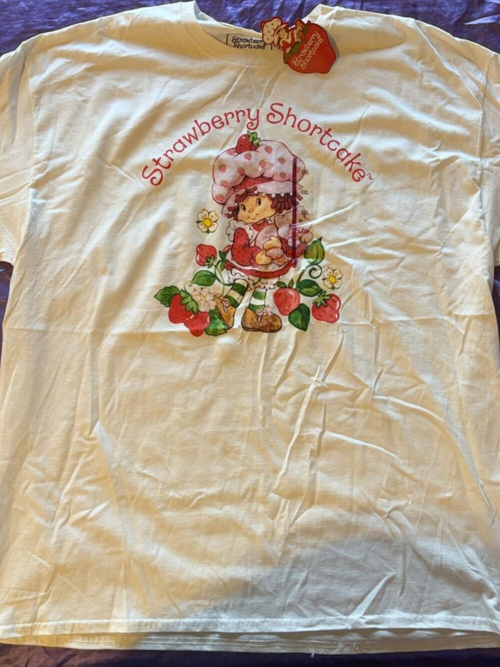 Strawberry Shortcake White Graphic T Shirt 2XL Cotton Crew Neck Tee